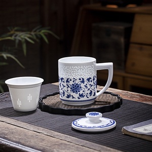 Taza de té exquisita verde y blanca de Jingdezhen, taza de oficina blanca de alta calidad, juego de té al por mayor, diseño exquisito, LOGO personalizado - Product Image 2