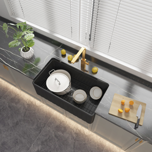 Évier <span class=keywords><strong>de</strong></span> cuisine en céramique blanc <span class=keywords><strong>de</strong></span> 33 pouces, fait main, style ferme, à face frontale en argile réfractaire, à cuve unique, avec surface polie - Product Image 4