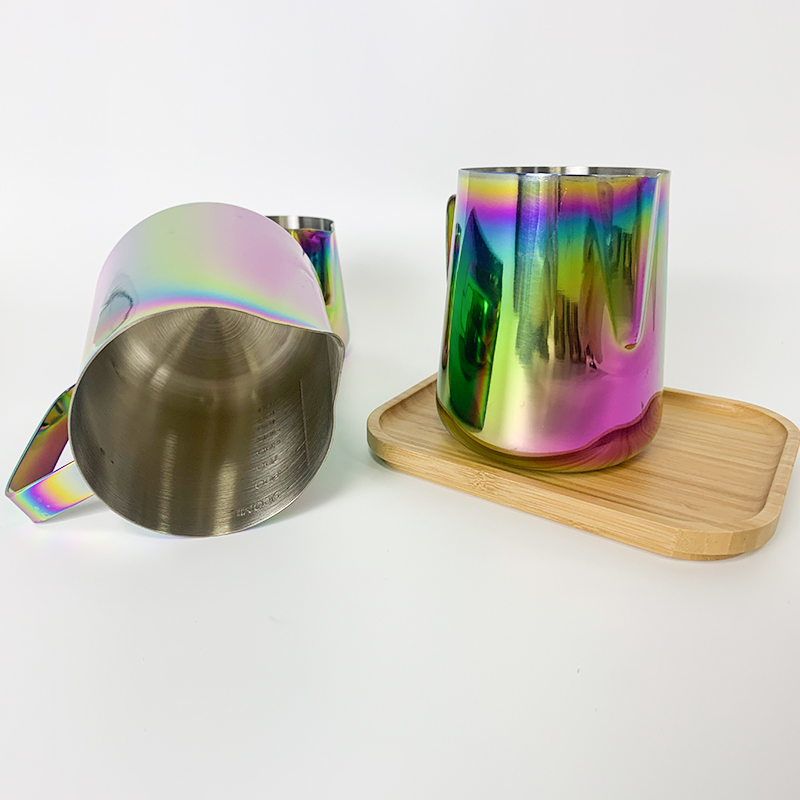 Coffee Making Tool Gold Colorful Stainless Steel Latte Coffee Milk Frothing Garland Cup WIth Scale