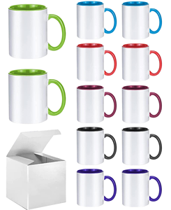 Vente en gros de mugs à café et à thé en céramique de 11 oz, vierges, personnalisables avec logo, pour sublimation par transfert thermique, avec intérieur coloré et poignée colorée - Product Image 1