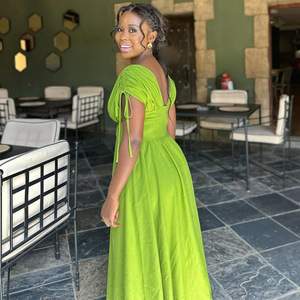 Cổ Điển Đơn Giản Lãng Mạn Maxi Dress Cho Phụ Nữ Văn Phòng V Cổ Đàn Hồi Eo Rắn Có Thể Giặt Cho Mùa Xuân <span class=keywords><strong>Ruffles</strong></span> - Product Image 3