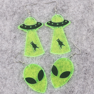 Mignon Halloween UFO Alien Grimace Doigts Exagéré Fluorescent Couleurs Mode Boucles D'oreilles Cadeau - Product Image 2