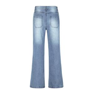 Pantalon en <span class=keywords><strong>jean</strong></span> à jambe large taille moyenne pour femme petit drapé ample <span class=keywords><strong>jean</strong></span> de vadrouille droit bouton fermeture éclair décorations Hip Hop pour l'été - Product Image 5