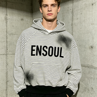 Sweat à capuche en molleton rayé personnalisé pour hommes |   Pull-over streetwear décontracté coupe ample à manches raglan, imprimé par sérigraphie effet peinture vintage