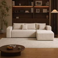Canapé modulaire sectionnel en L moderne sans structure, personnalisable, en tissu velours côtelé, compressé sous vide, fourni en gros par l'usine