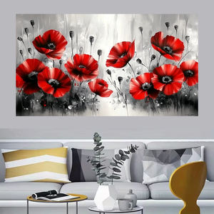家の装飾 ウォールアート 抽象キャンバスプリント、モダンな赤い花の大きな絵画 カスタマイズ リビングルームの壁画とポスター装飾 - Product Image 4