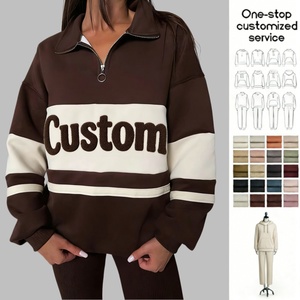 <span class=keywords><strong>Felpa</strong></span> Personalizzata ODM con Zip 1/4 e Collo Alto, <span class=keywords><strong>Felpa</strong></span> Oversize con Ricamo in Spugna per <span class=keywords><strong>Donna</strong></span> Senza <span class=keywords><strong>Cappuccio</strong></span> - Product Image 1
