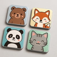 Aimants de réfrigérateur carrés en aluminium personnalisés, motifs animaux mignons (ours, renard, panda, chat), imprimés, durables, cadeaux promotionnels