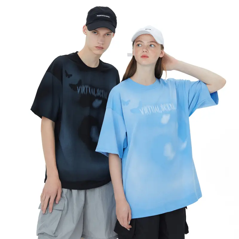 Hot Selling Unisex 100% Cotton Drop Shoulder Round Neck Teen Boy Hip Hop Tie Dye Letter Oversized T Shirts For Men