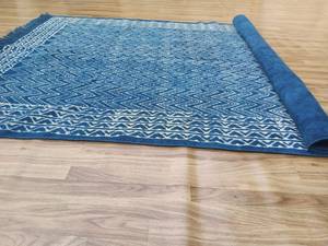Alfombra Kilim de Algodón Tejida a Mano en Azul Índigo, con Estampado de Bloques, Tejido Plano, Estilo Boho, para Piso, 5x8, 6x9, 8x10, 9x12 - Product Image 4