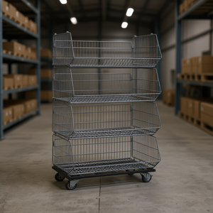 MAZZEO GIOCATTOLI 4 <b>Shelf</b> <b>Basket</b> <b>with</b> Wheels 156X90X53 Cm Storage Rack for Warehouse Use Italy - Product Image 3