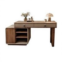 Table de toilette en bois massif avec miroir éclairé, armoire de rangement multifonctionnelle pour maquillage, meuble de chambre durable