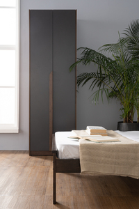 Modern Walnut Black MANDO 2 Door Wardrobe Slim Industrial Bedroom Closet for Compact Living and Apartment <b>Clothes</b> <b>Storage</b> - Product Image 6