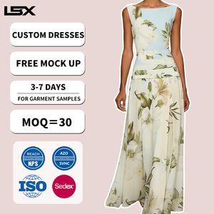 Vestido <span class=keywords><strong>de</strong></span> Verano Personalizado para Mujer, Estampado Floral, Plisado, Elegante, Sin Mangas, con Cuello con Volantes, Holgado, Informal, con Cinturón, Estilo Bohemio - Product Image 1