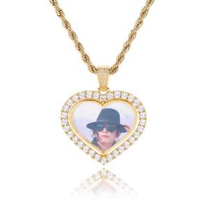 Luxury VVS1 Moissanite Diamond Spinning Double Sided Heart Photo Pendants 18K Gold Plated 925 <b>Silver</b> Iced Out Bling <b>Necklaces</b> - Product Image 1
