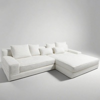 Weißes Jumbo-Cord-Modulsofa in L-Form Übergroße Chaiselongue-Couch mit Zierkissen für das Wohnzimmer