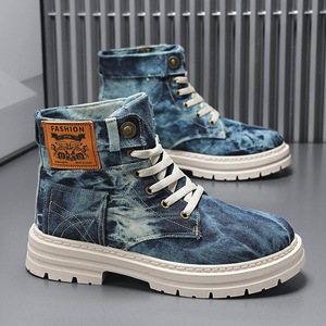 2026 New Spring Winter Autumn British Style Men's Ankle <b>Bootie</b> Work Boots for Boots Lace-Up Closure Denim Upper 3D Printed - Product Image 4