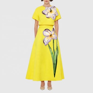 Лидер продаж, французская элегантная рубашка с цветочным узором, топ с высокой талией, трапециевидная длинная юбка, комплект из 2 предметов, женские юбки - Product Image 1