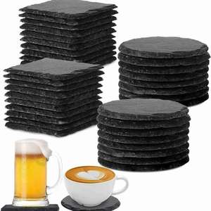 Wholesale Eco-Friendly Black Non-Slip <b>4</b>-7mm Thickness Slate Coasters Bulk <b>Set</b> Holder Square Custom Diameter Laser Engraving - Product Image 2