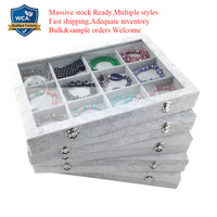 Boîte à bijoux en velours de qualité supérieure avec couvercle en verre, 12, 24 ou 30 compartiments, organiseur de bijoux haut de gamme pour les marques en ligne professionnelles
