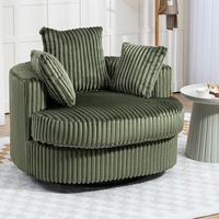 Fauteuil de salon confortable et écologique en velours côtelé, pivotant à 360°, à profil bas, rembourré de crème, pour la maison et les loisirs