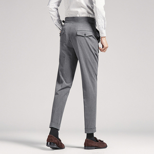 TONGYANG British Style Men High Waist Casual Dress Pant Belt Design Slim <strong>Trousers</strong> Formal Office Social Party Dress Suit Pants - Product Image 4
