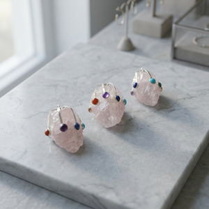 Natural Rose Quartz Chakra Pendants with Polished Gemstone Beads Irregular Shape for Jewelry Making - Product Image 3
