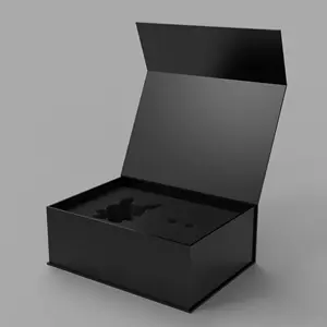 Luxury Custom Logo Book Style Black Sponges Magnetic Jewelry Boxes Rigid Paper Packaging Gift Box With Magnet Closure For Wig