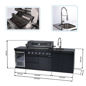 En stock entrepôt USA – Offre Spéciale – Ensemble de cuisine BBQ modulaire extérieur noir 85000 BTU au propane/<span class=keywords><strong>gaz</strong></span> naturel pour <span class=keywords><strong>balcon</strong></span> - Product Image 2
