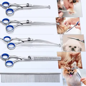 Stainless Steel Thinning Hair Curved Set Cat Professional Pet Grooming Scissors Kit For Dog