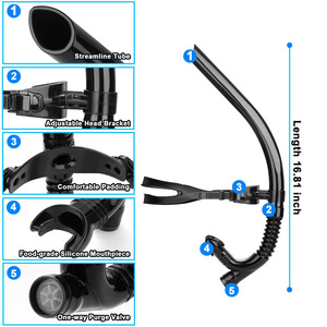 Front Mounted <b>Headband</b> Snorkel Adult Training Liquid Silicone Wet Snorkel <b>Black</b> Blue Red Yellow PVC Silicone PC Durable - Product Image 4