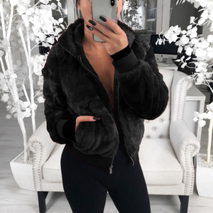 TONGYANG-veste en fausse <span class=keywords><strong>fourrure</strong></span> pour femme, nouveau <span class=keywords><strong>manteau</strong></span> avec <span class=keywords><strong>capuche</strong></span>, taille haute, mode Slim, <span class=keywords><strong>noir</strong></span>, rouge, rose, <span class=keywords><strong>fourrure</strong></span> de lapin - Product Image 2