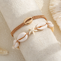 Ensemble de bracelets en coquillages de cauris, 2 étoiles de mer naturelles, breloque dorée, macramé à nœud coulissant, style bohème plage, bijoux pour femme, cadeau artisanal