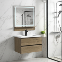 Meuble-lavabo mural moderne avec vasque en céramique, égouttoir en acier inoxydable et miroir inclus – Meubles de salle de bain