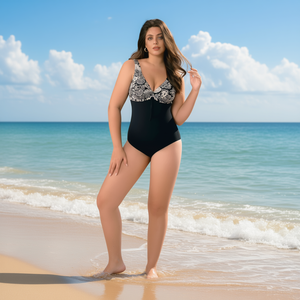 Costume da bagno intero HDJ Plus Size con controllo pancia, scollo a V profondo, stampa floreale, vita alta, da donna BZ77031 - Product Image 2