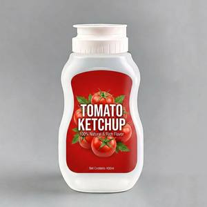 Bouteille compressible translucide givrée <span class=keywords><strong>de</strong></span> 400 ml en plastique recyclé <span class=keywords><strong>de</strong></span> qualité alimentaire avec étiquette personnalisée pour ketchup tomate, pour usage en cuisine, bonbons et gâteaux - Product Image 1