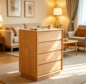 Modern Solid Wood 4-Drawer <b>Chest</b> Cabinet with Black Drawers and Wooden Frame for Bedroom <b>Storage</b> - Product Image 5