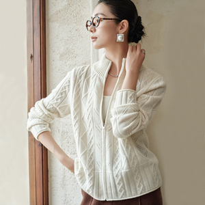 Cárdigan elegante de <span class=keywords><strong>punto</strong></span> con cremallera para <span class=keywords><strong>mujer</strong></span>, suéter de mezcla de lana de Cachemira con cuello levantado, <span class=keywords><strong>chaqueta</strong></span> para ropa informal y de oficina - Product Image 1