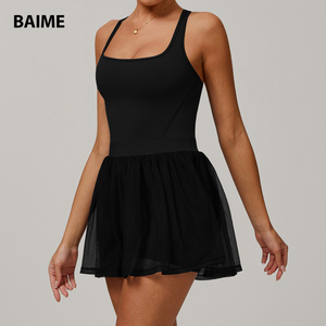 Conception populaire Polyester Fiber Yoga Tennis Jupe Ensemble Exercice Femmes Tennis Robe avec Poche - Product Image 3