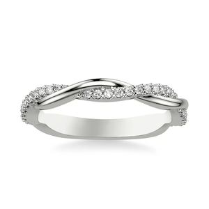 18K White Gold Twisted Infinity Band Paved Round Lab Grown Diamond Stackable Wedding <b>Ring</b> for Women - Product Image 3