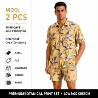 Ensemble Hawaïen Personnalisé pour Homme : Chemise à Manches Courtes Imprimé Feuilles Tropicales et Short Assorti – Idéal pour les Vacances d'Été à la Plage