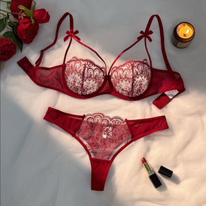 Ensemble de Lingerie en Dentelle pour Femme, Broderie 3D, avec Armatures, Transparent, Respirant, Effet Léger de Maintien, 2 Pièces, Confortable, Vente en Gros, OEM ODM - Product Image 3