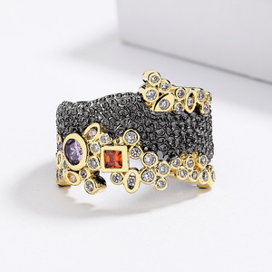 <span class=keywords><strong>Gioielli</strong></span> antichi KYRA01731 anello a pois con zirconi viola placcato nero per donna - Product Image 3