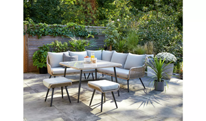 ชุดโต๊ะรับประทานอาหารเหล็ก 6 ที่นั่ง AJUNION พร้อมเฟอร์นิเจอร์สวนหวายสาน ชุดโซฟามุมสำหรับลานบ้าน พร้อมโต๊ะรับประทานอาหารและเก้าอี้สตูล - Product Image 3