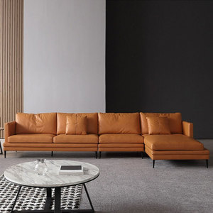 Italian Minimalist Top Grain Leather L Shaped Corner <b>Sofa</b> Down Filled Light Luxury Leather <b>Sofa</b> For <b>Small</b> Living Room - Product Image 1