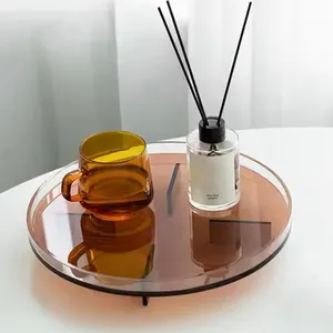 Tùy biến thanh lịch Acrylic lưu trữ khay sang trọng Pallet phòng tắm trang điểm Kệ khách sạn trà cà phê khay acrylic tấm tròn