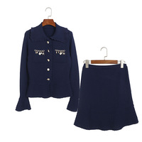 Nouvelle Collection Automne 2026 : Ensemble Tricoté Décontracté Femme – Cardigan à Manches Longues à Volants & Mini-Jupe – Deux Pièces Tendance