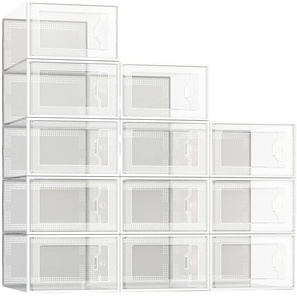 12 Pack Clear Plastic Large Shoe Storage Box Stackable Shoe Organizer for Closet