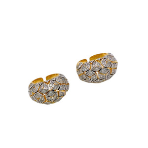Chunky Big Gold and <strong>Silver</strong> Dual Tone Plated Full Zircon Geometric <strong>Statement</strong> <strong>Ring</strong> Personality Hollow Hexagonal <strong>Ring</strong> Wholesale - Product Image 4