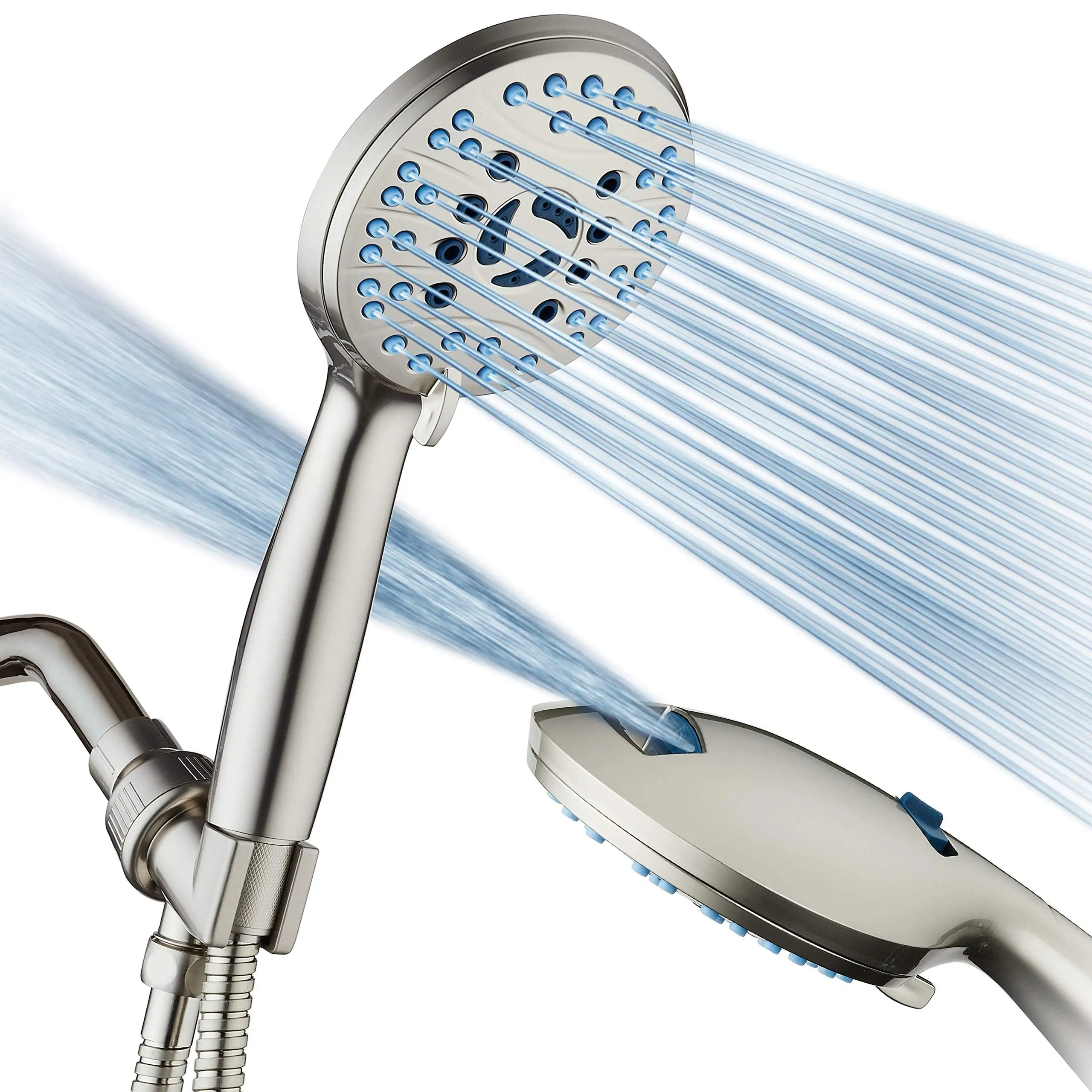 High Pressure 8 Mode Handheld Shower Head With Stainless Steel Hose Wall Overhead Brackets